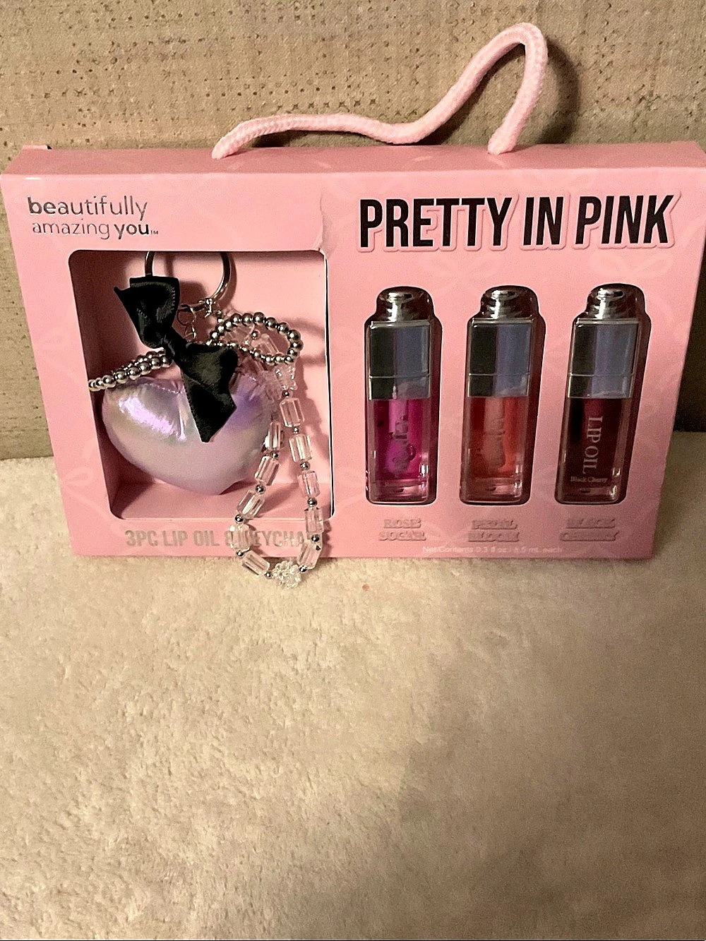 Beautifully Amazing You Pretty In Pink 3PC Lip Oil & Keychain Set Lip Oil Gift